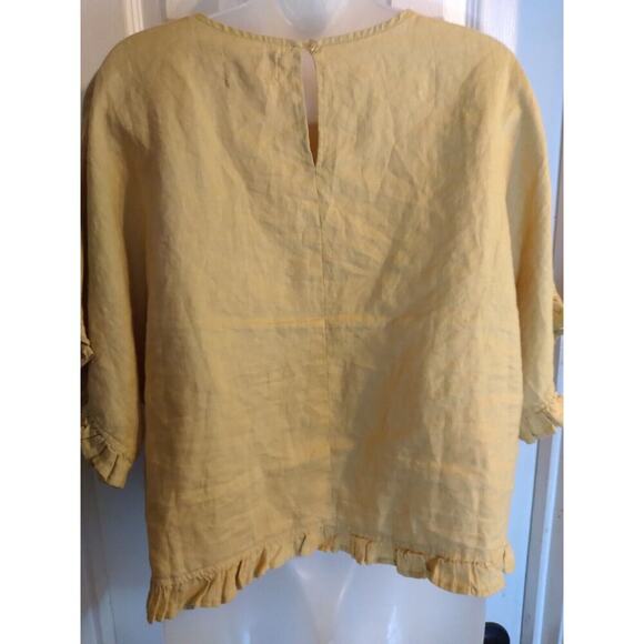 Cynthia Rowley Top Mustard Yellow Linen Cropped Sz M - Picture 5 of 9
